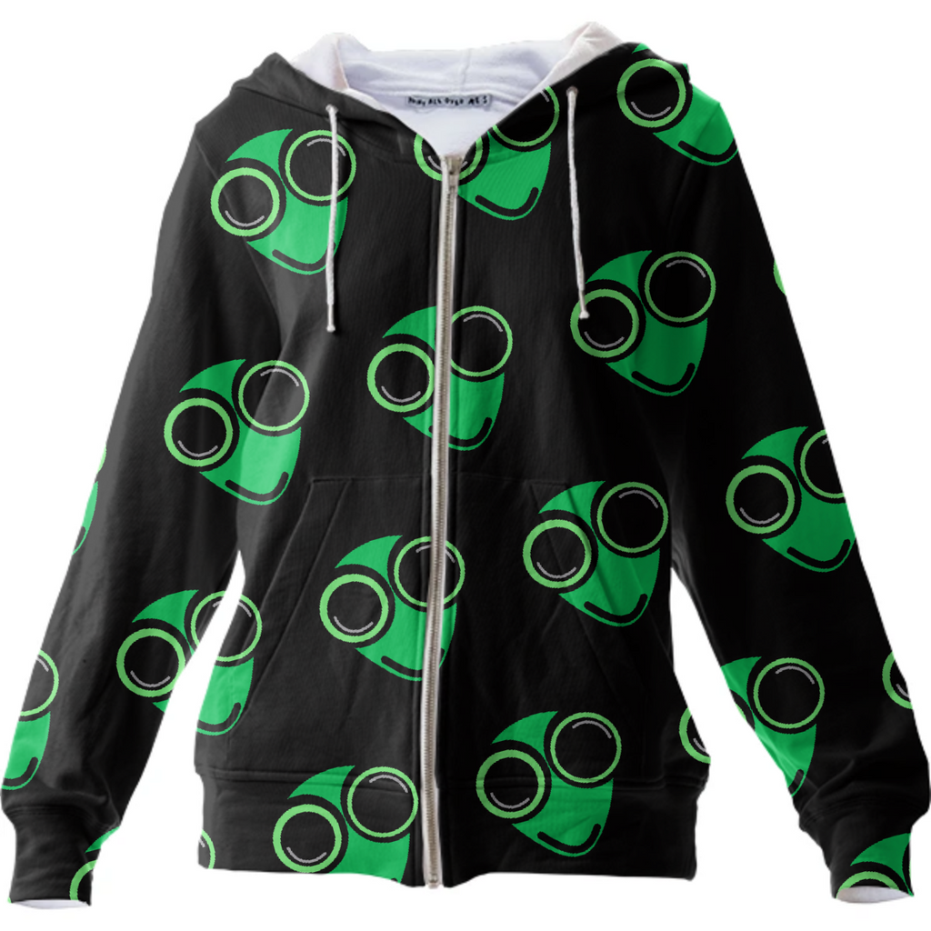 Black hoodie with green aliens
