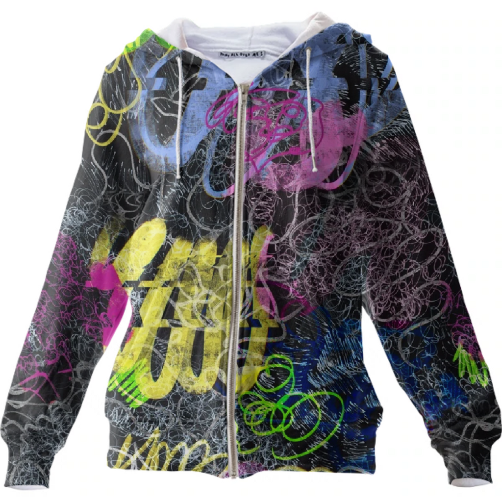Neon graffiti scratched with distorted scribbles with glitch effect on dark background