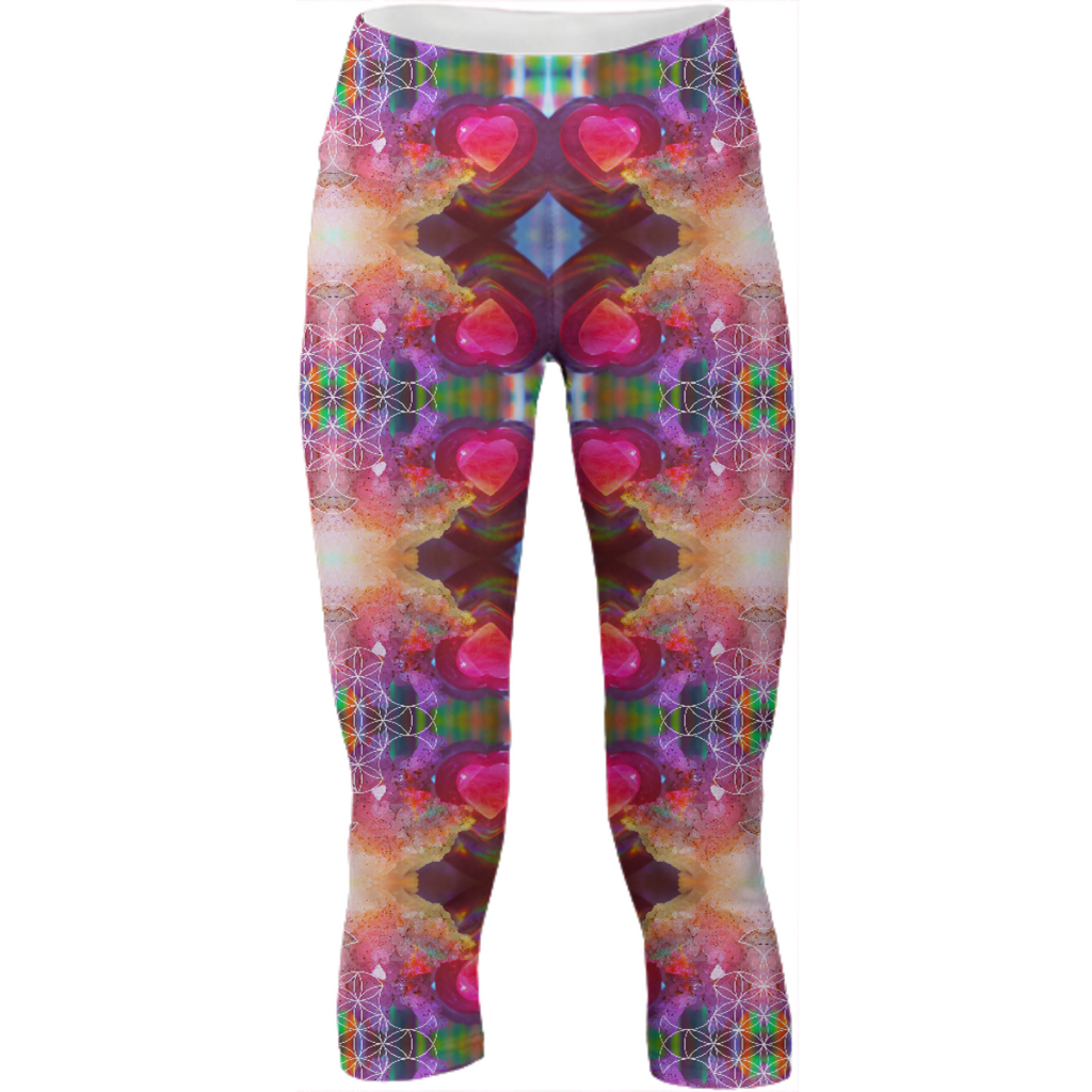 rainbow amethyst and rose quartz crystal rainbow mandala ~ yoga pants  ~ design 01