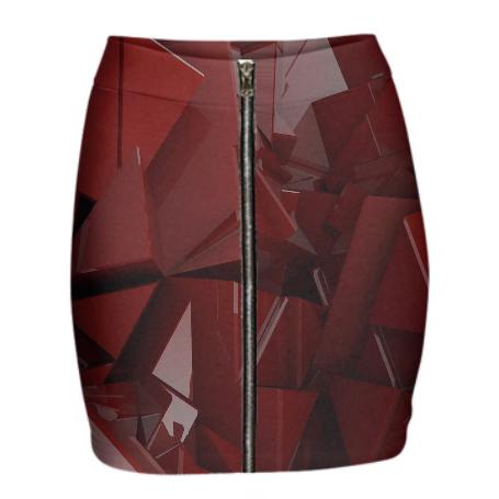 Glossy Red 3d Lowpoly Blocks Held Mini Zip Skirt