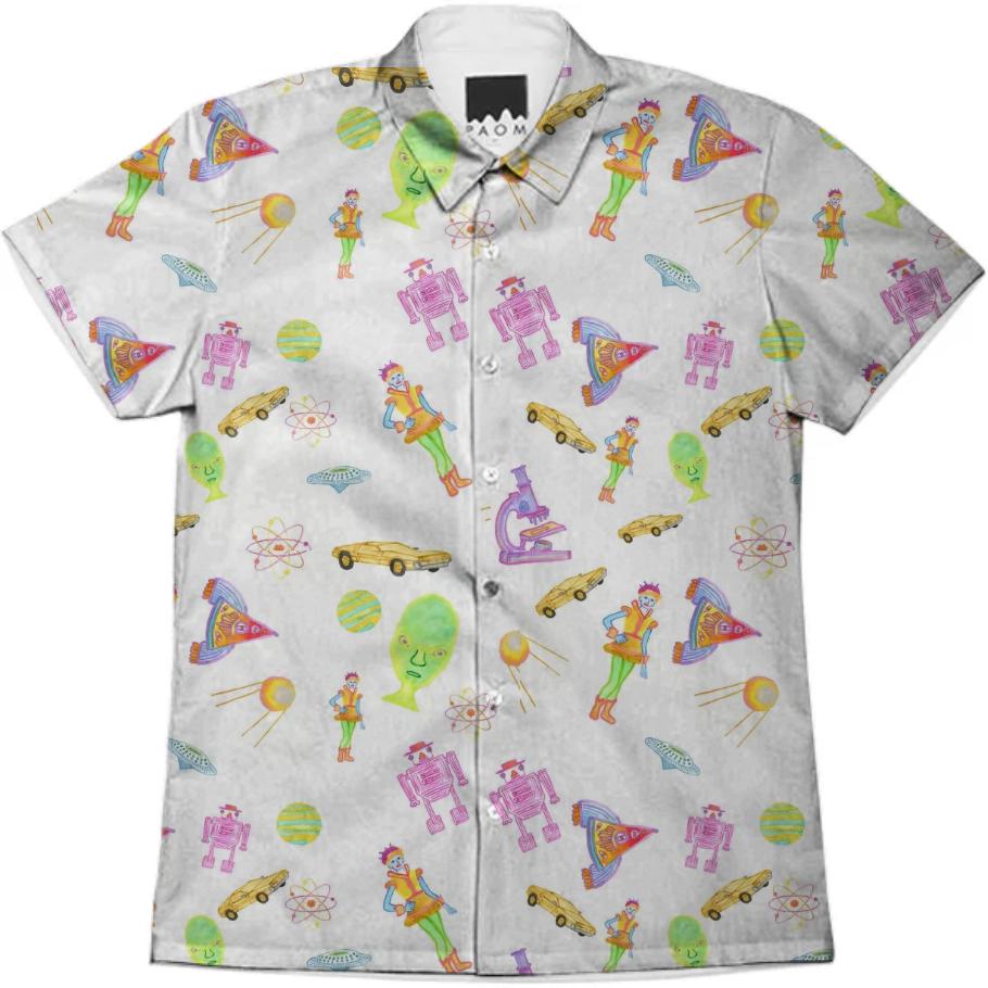 PAOM, Print All Over Me, digital print, design, fashion, style, collaboration, theselby, Short Sleeve Workshirt, Short-Sleeve-Workshirt, ShortSleeveWorkshirt, Space, the, Place, button, down, Illustrations, The, Selby, spring summer, unisex, Cotton, Tops