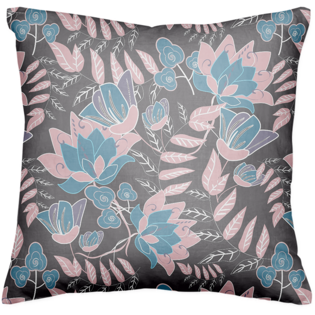 Baby Pink and Blue Floral with white leaves