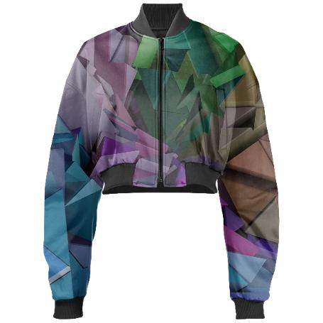 3D Colorful Lowpoly Abstract Blocks Held Cropped Bomber Jacket