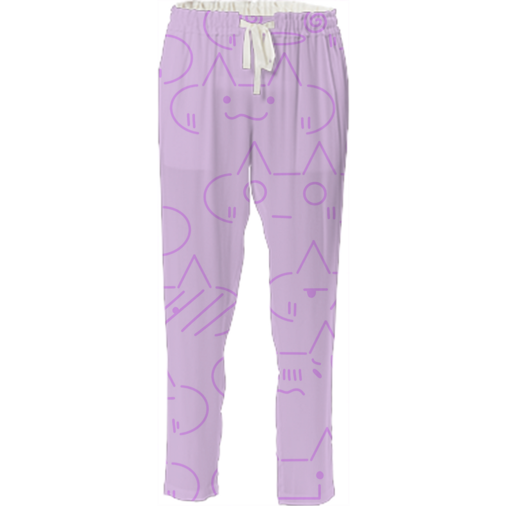 Cat-moji Drawstring Pants in Purple