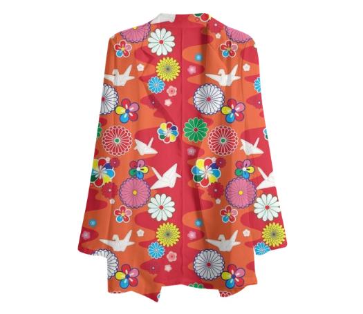 Red Kimono Print Blazer