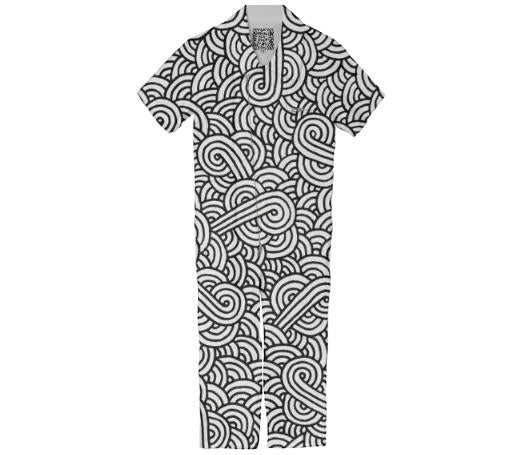 Black and white swirls doodles Kids Jumpsuit