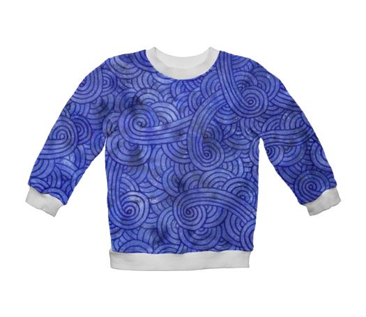Royal blue swirls doodles Kids Sweatshirt