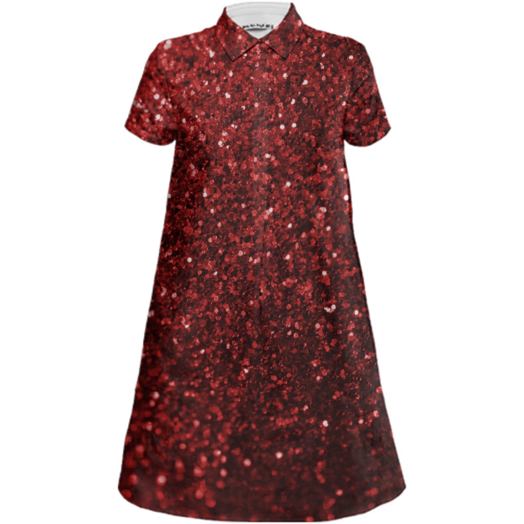 Red Glitter Mini Shirt Dress