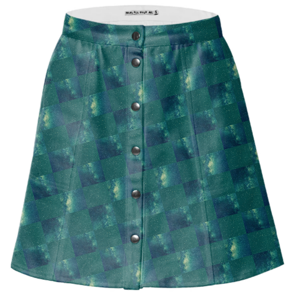 Teal Galaxy Checker Mini Skirt