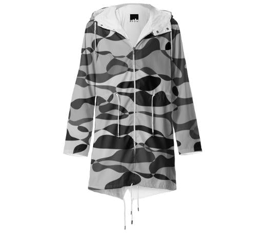gray brutalist camo raincoat