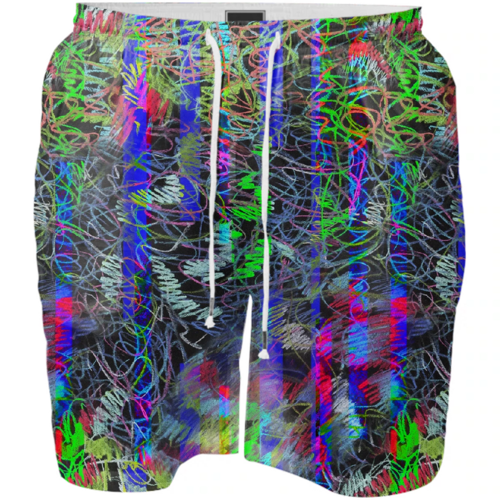 Neon acid daring glitch scribbles pattern with crayons on dark background