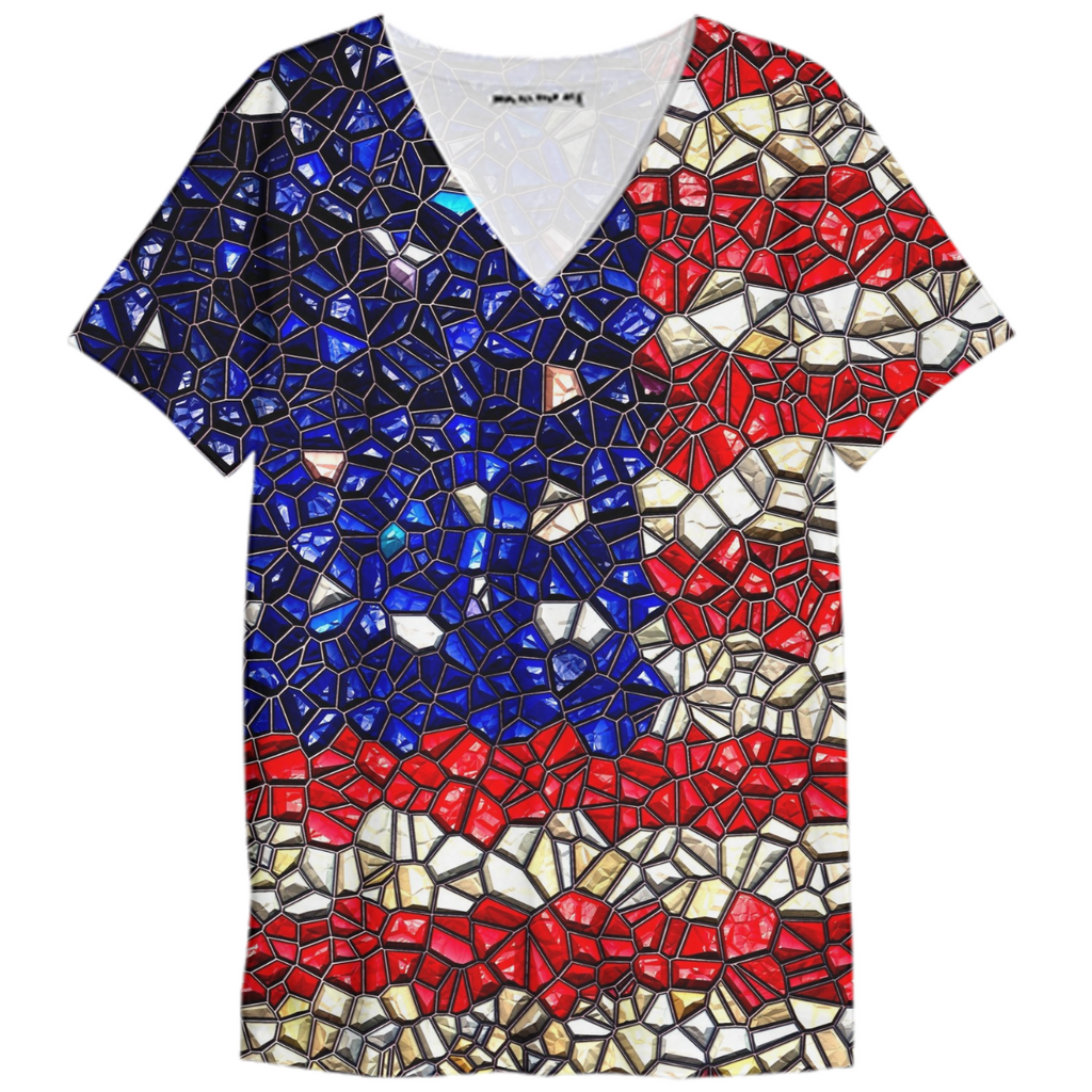 American Flag Mosaic V Neck Shirt