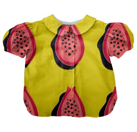 Kids designers little blouse Papayas on Yellow