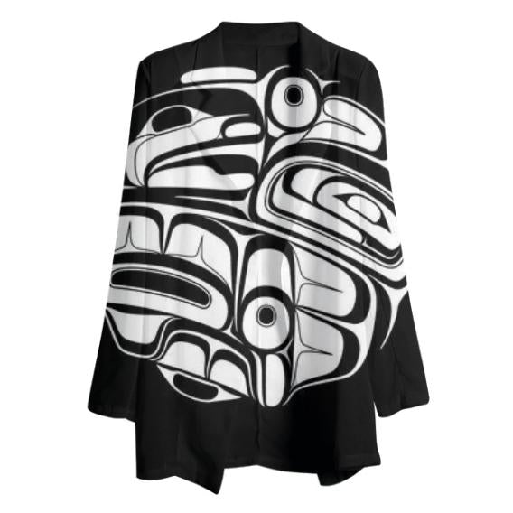 Black on White Mosquito Drummer CHIFFON BLAZER Womans Jacket