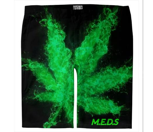 M E D S Green Flame Leaf Shorts
