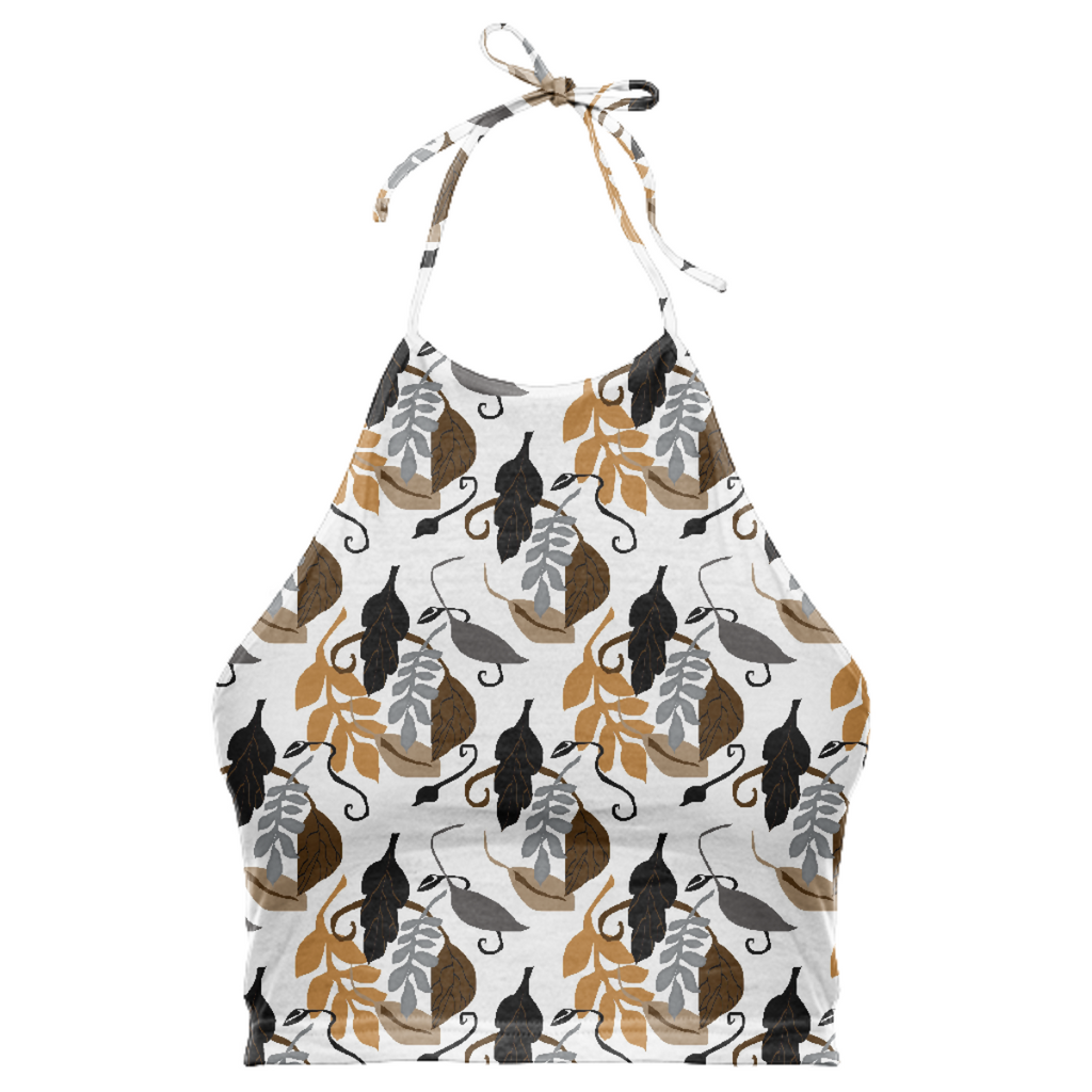 Gray Brown Black Neutral Leaves Halter Top