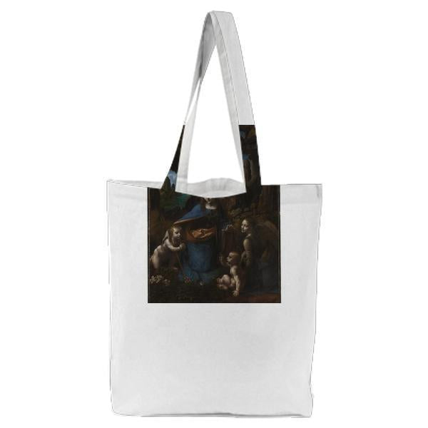 The Virgin Of The Rocks The Virgin With The Infant Saint John Adoring The Infant Christ Accompanied By An Angel Tote Bag