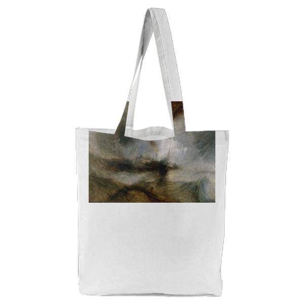 Snow Storm SteamBoat Off A Harbours Mouth Tote Bag