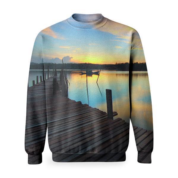 Brown Wooden Dock Basic Sweatshirt