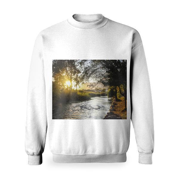 River With Tress During Sunny Clear Sky Basic Sweatshirt