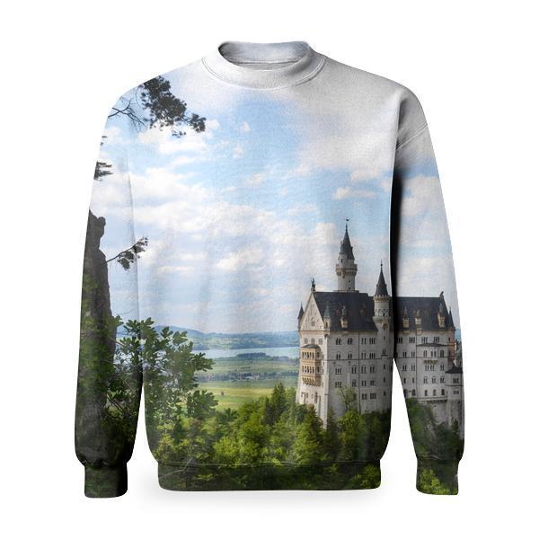 White Castle Surrounded By Trees Under White And Blue Sky During Daytime Basic Sweatshirt