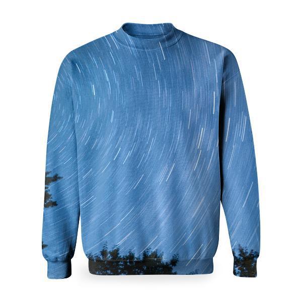 Time Lapse Photo Of Blue Skies Full Stars Above Silhouette Trees Basic Sweatshirt