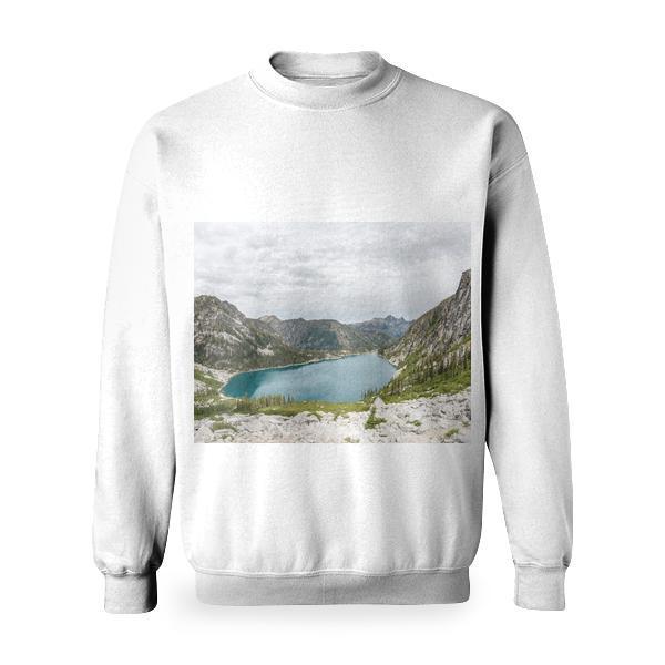 Grey Rock Mountain Near Body Of Water Basic Sweatshirt