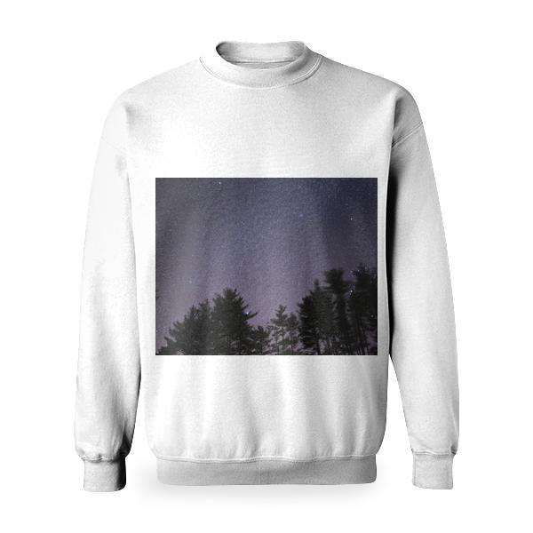 Silhouette Of Trees Under Black Skies With Stars During Night Time Basic Sweatshirt