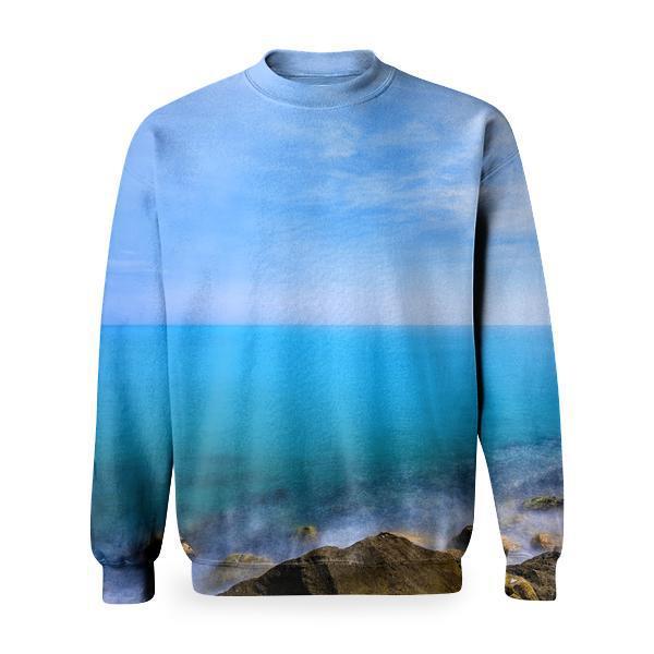Sea Waves Splash On Rock Mountain Basic Sweatshirt
