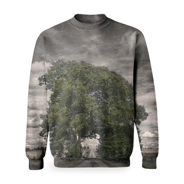 Big Oak Tree In A Rice Field Greyscale Photography Basic Sweatshirt