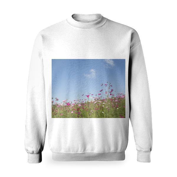 Purple And Pink Flowers Under White Clouds During Day Time Basic Sweatshirt