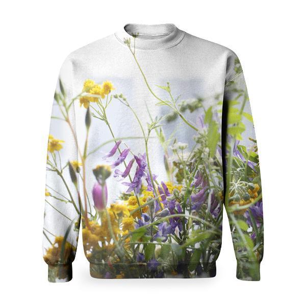 Yellow And Purple Petaled Flower Basic Sweatshirt