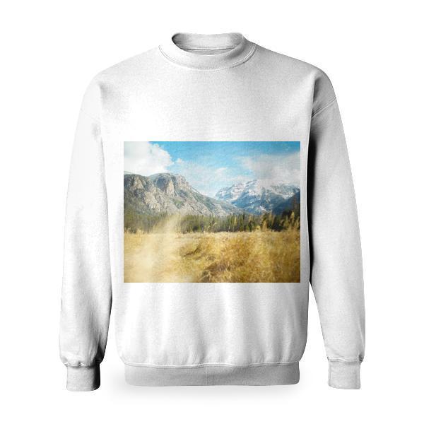 Yellow Grass And Green Trees In The Mountain View During Daytime Basic Sweatshirt
