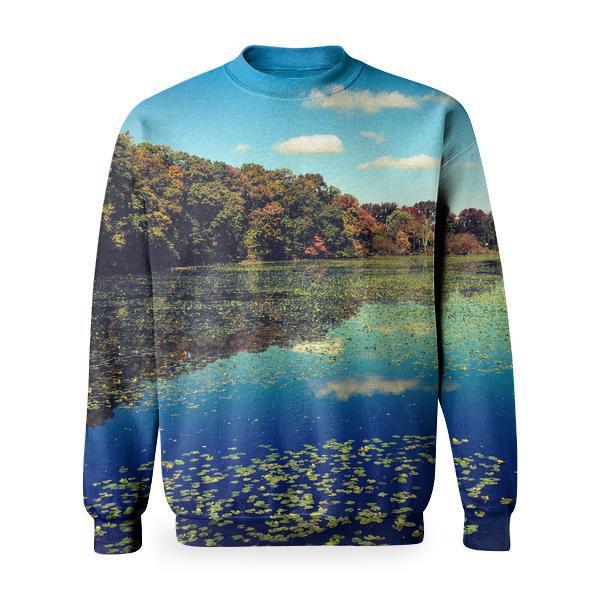 Green Trees Across The River During Day Time Basic Sweatshirt