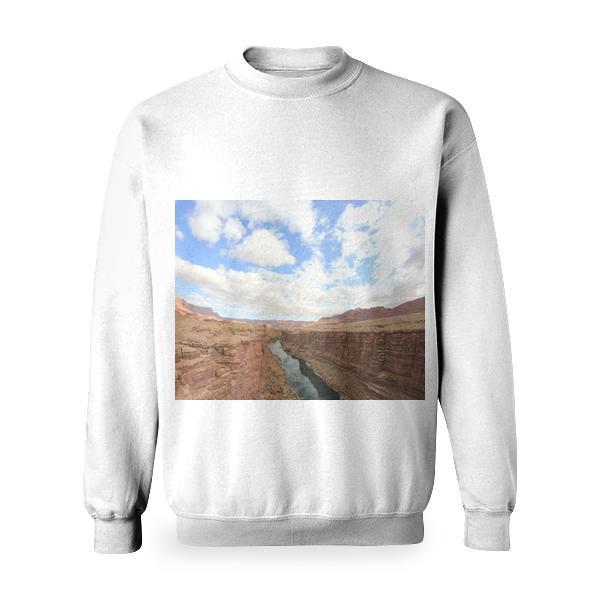 River In Between Cliffs Under Cloudy Sky Basic Sweatshirt