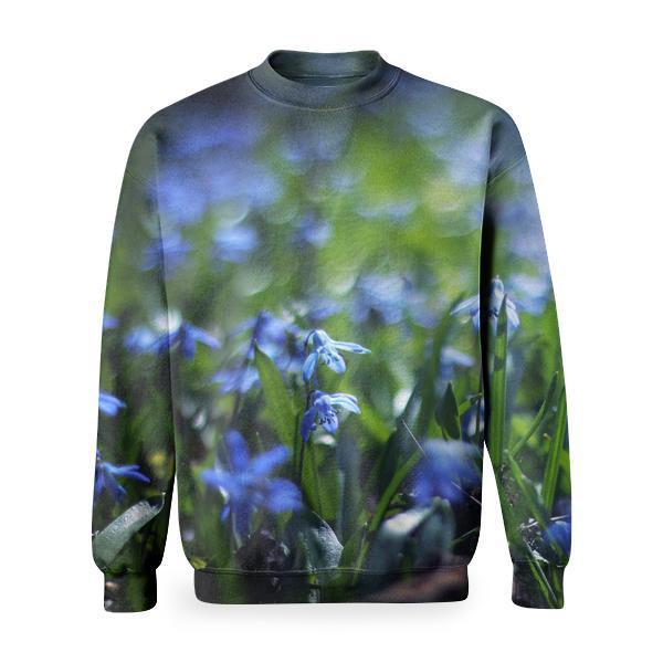 Close Up Photo Of Blue Petaled Flower During Daytime Basic Sweatshirt