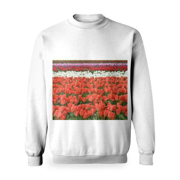 Red White And Pink Flower Fields During Daytime Basic Sweatshirt