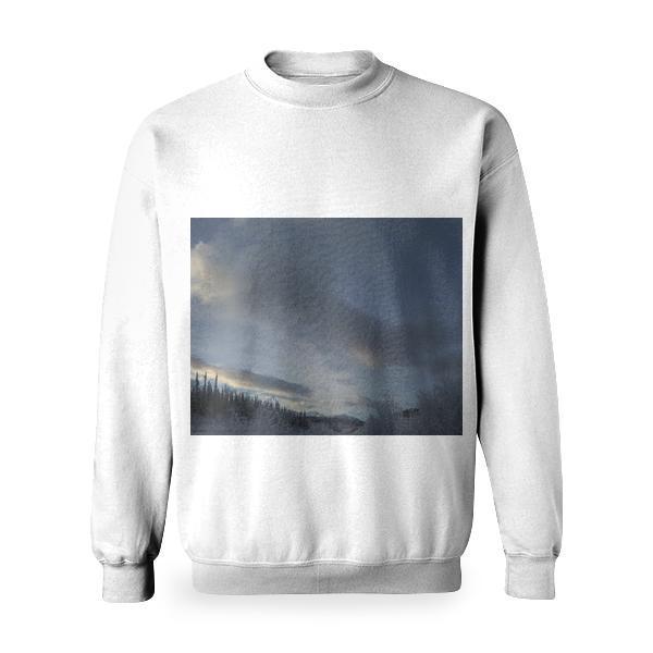 White And Green Trees Under Blue White Cloudy Sky Basic Sweatshirt