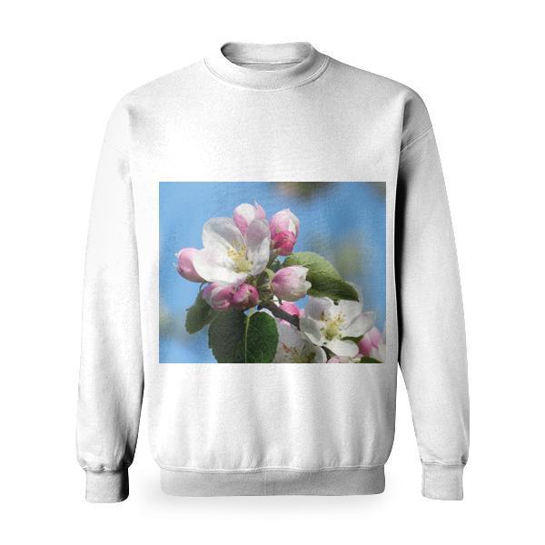White And Pink Flower Basic Sweatshirt
