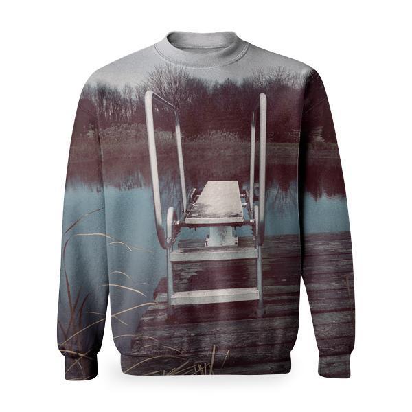 Wooden Structure In Lake Against Sky Basic Sweatshirt