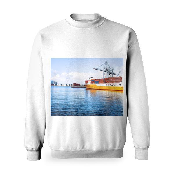 White And Yellow Ship On Large Body Of Water Basic Sweatshirt