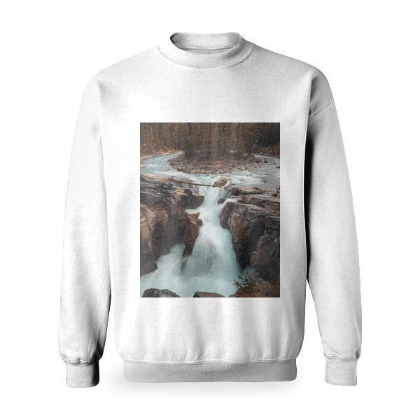 Waterfalls Surrounded By Trees Photo Basic Sweatshirt