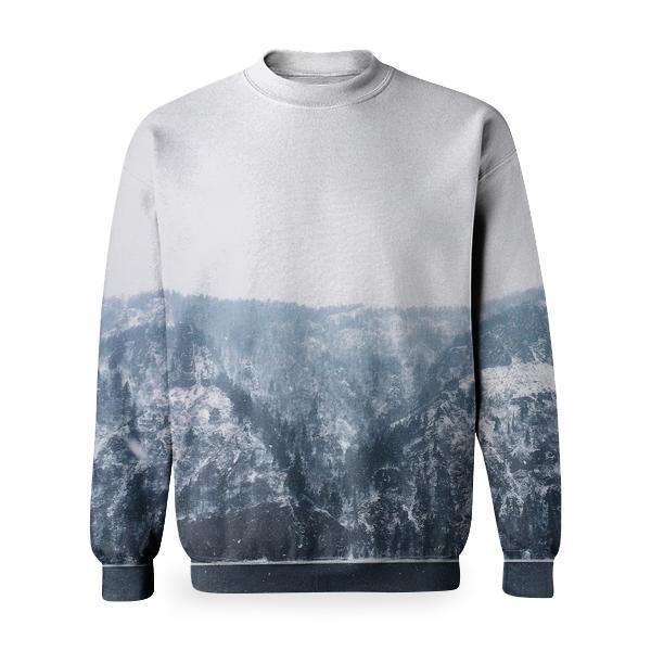 Grayscale Photography Of Snowy Mountain During Daytime Basic Sweatshirt
