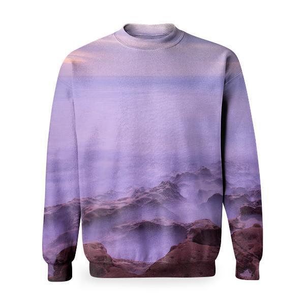 Brown Rock Coated With Smoke Over White Sky During Daytime Basic Sweatshirt