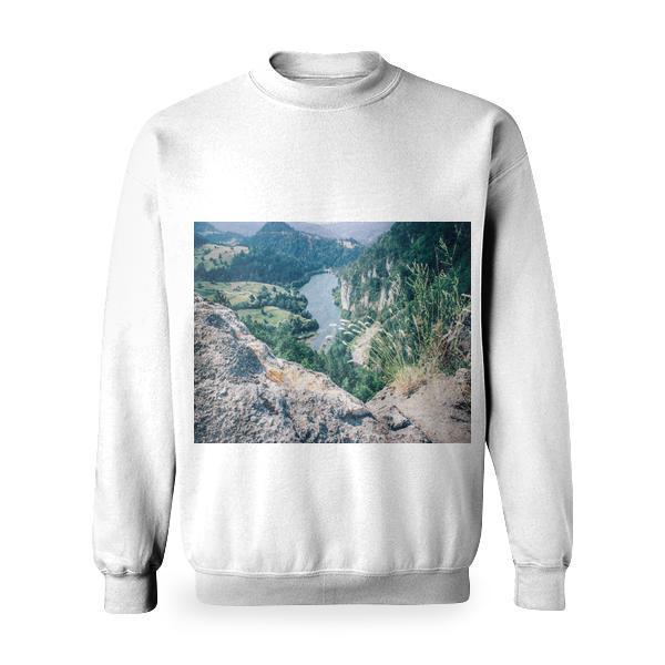 View Of Green Covered Mountain From Gray Cliff Basic Sweatshirt