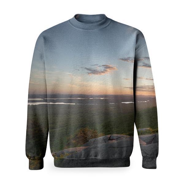 View Of Green Grass Land And Sunset During Daytime Basic Sweatshirt