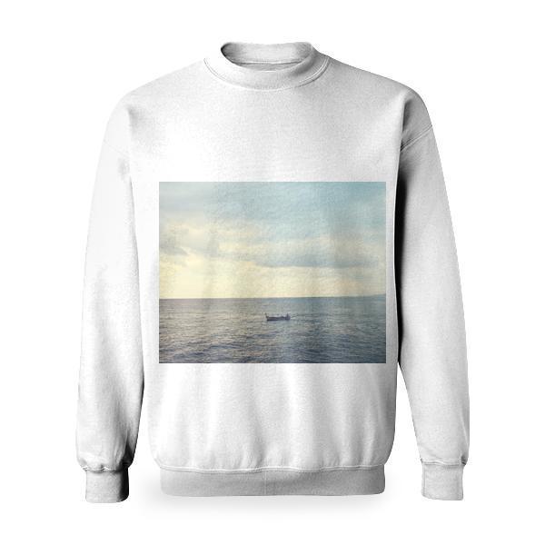 Wooden Boat On Water Calm Body Of During Cloudy Daytime Sky Basic Sweatshirt