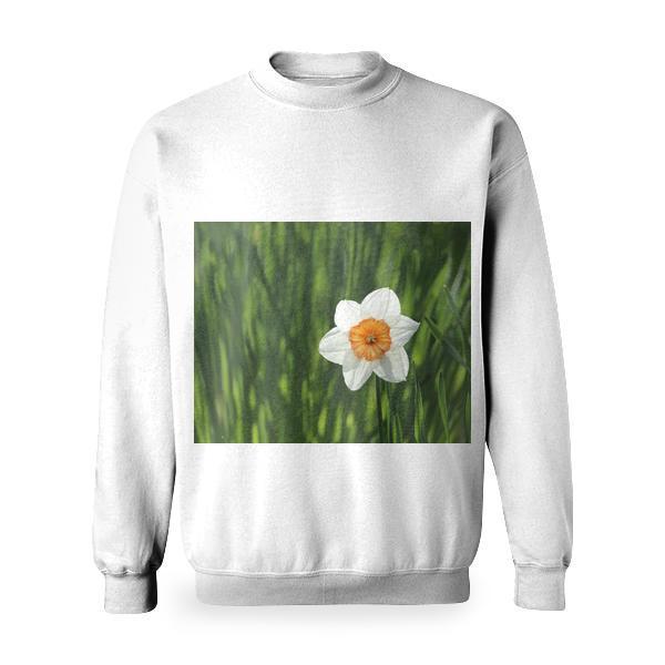 White Petal Flower Near Grass During Daytime On Close Up Photo Basic Sweatshirt