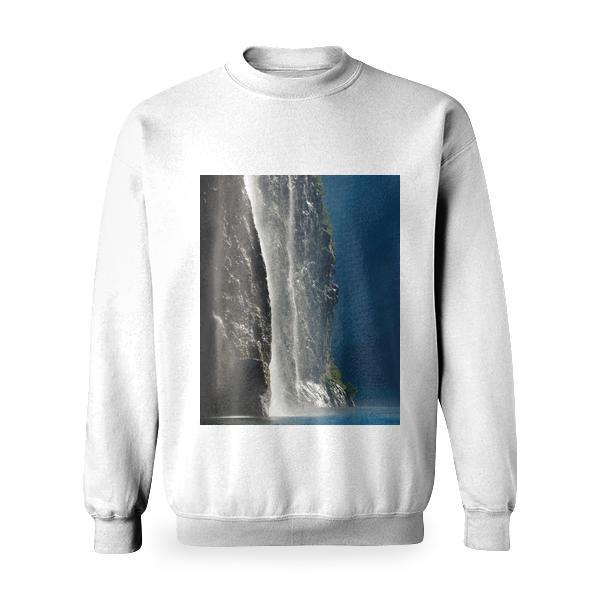 White Waterfall With Blue Calmed Body Of Water Basic Sweatshirt