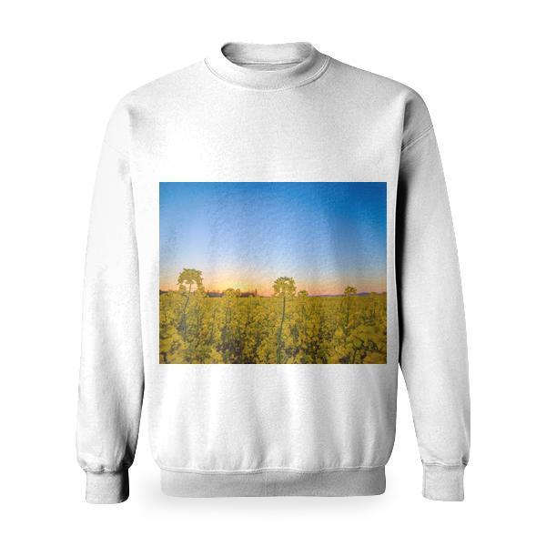 Landscape Photography Of Yellow Flower Field Under Blue Sky During Daytime Basic Sweatshirt